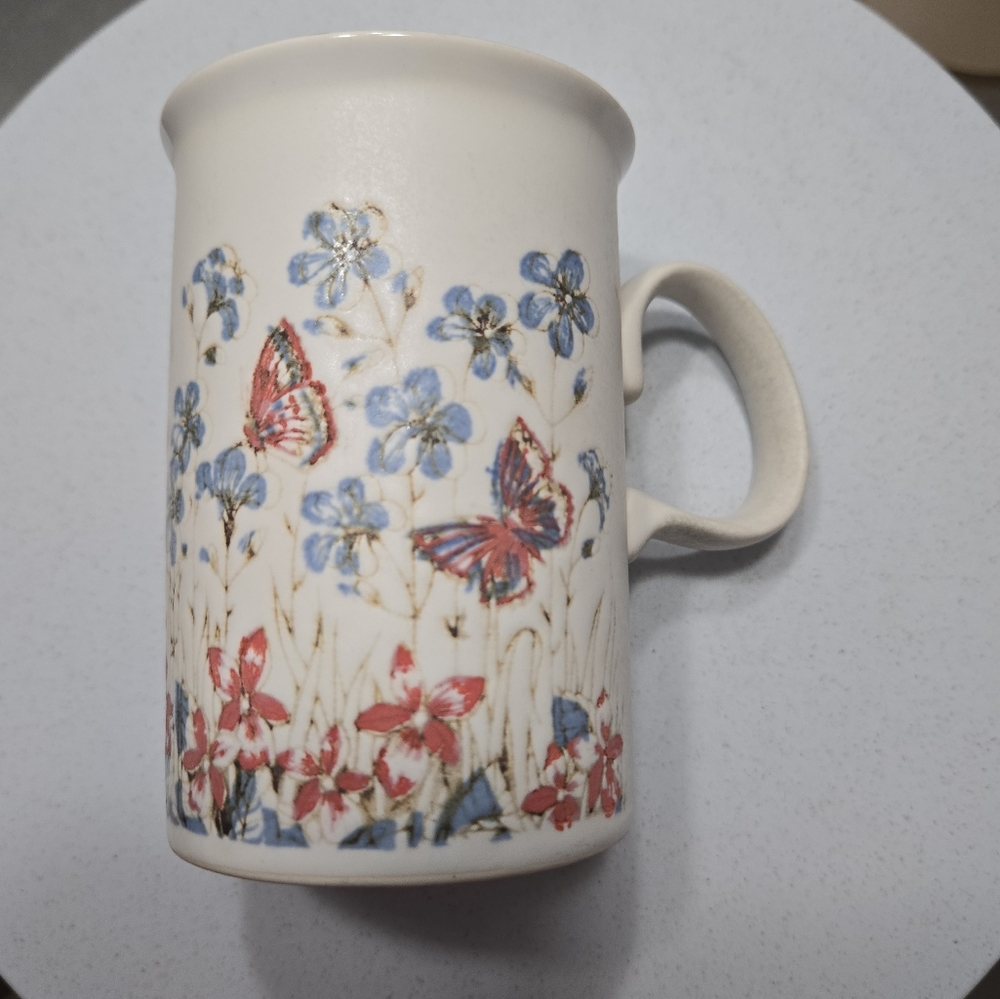Dunoon Pottery Scotland Butterfly Flowers Stoneware Mug Cup